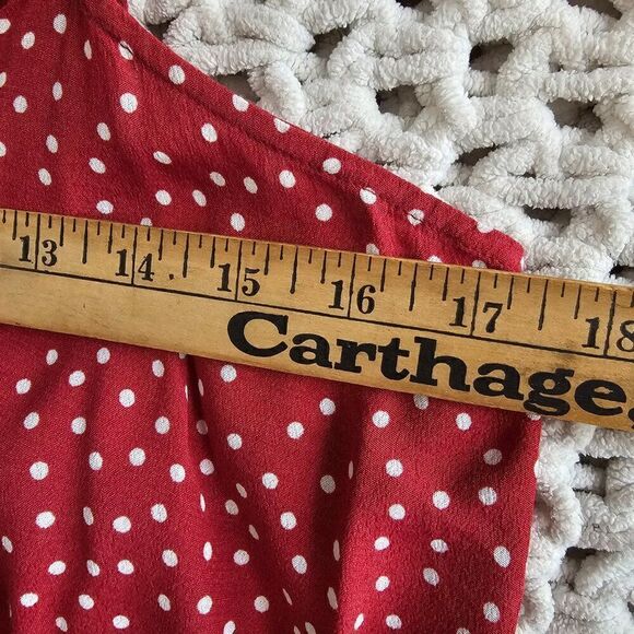 EUC EXPRESS POLKA DOT RED/WHITE FLUTTER STRAPS CINCHED SWEETHEART NECK TANK M - Picture 12 of 13